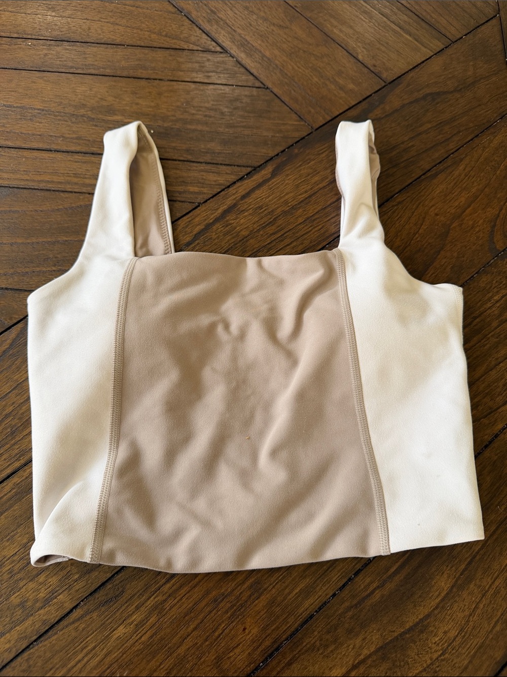 Abercrombie & Fitch Two-Tone Cream and Tan Square-Neck Crop Top
